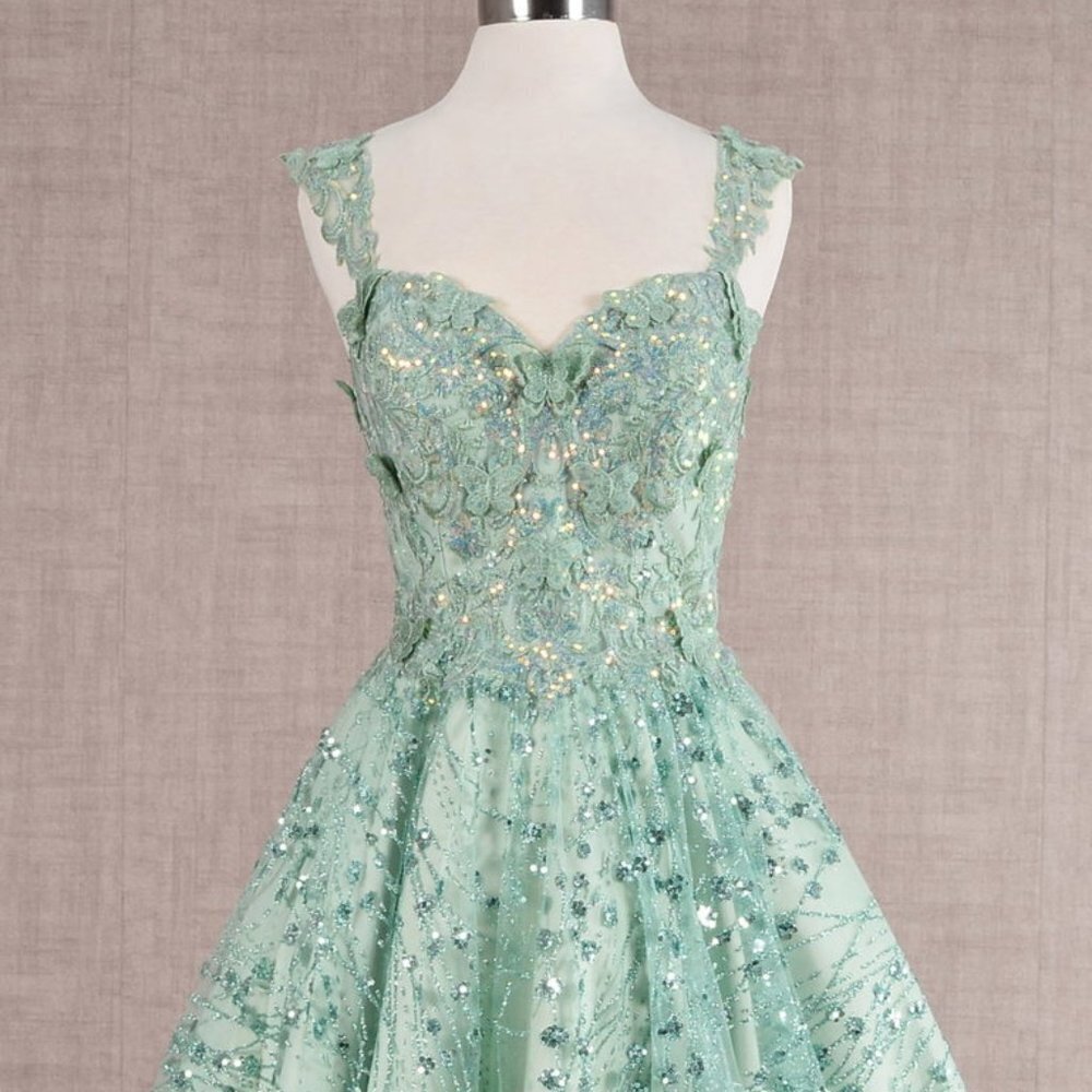 NEW SHORT BABY DOLL DRESS EMBROIDERED WITH SEQUINS AND BUTTERFLY LACE GL GS3187